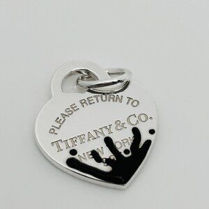 Return to Tiffany Black Enamel Color Splash Heart Tag Pendant Charm